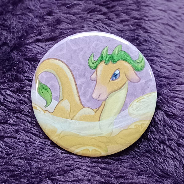 Orange Juice Dragon - Medium (1.45in) Button Pin Orange Juice Dragon - Medium (1.45in) Button Pin